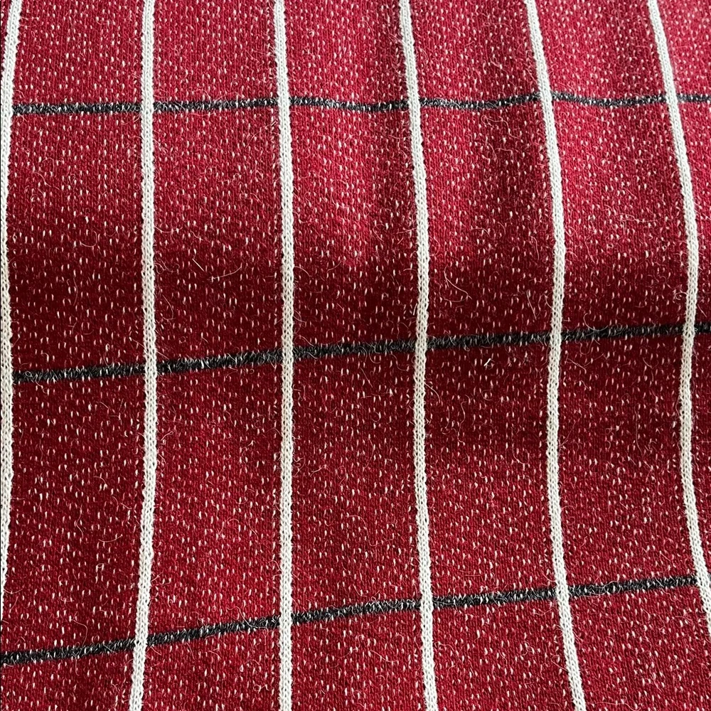 Red Plaid Knit Fabric Top with White & Black Windowpane Stripes